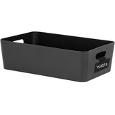 Ordnungsbox mit Beschriftungsclips anthrazit - 39,5x24,5x12cm - in Lederoptik - Schubladenorganizer Ordnungskorb Organizerbox - Ordnungssystem